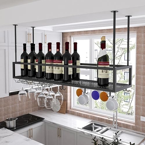 Casier à vin industriel suspendu avec étagère de rangement gobelets - 4