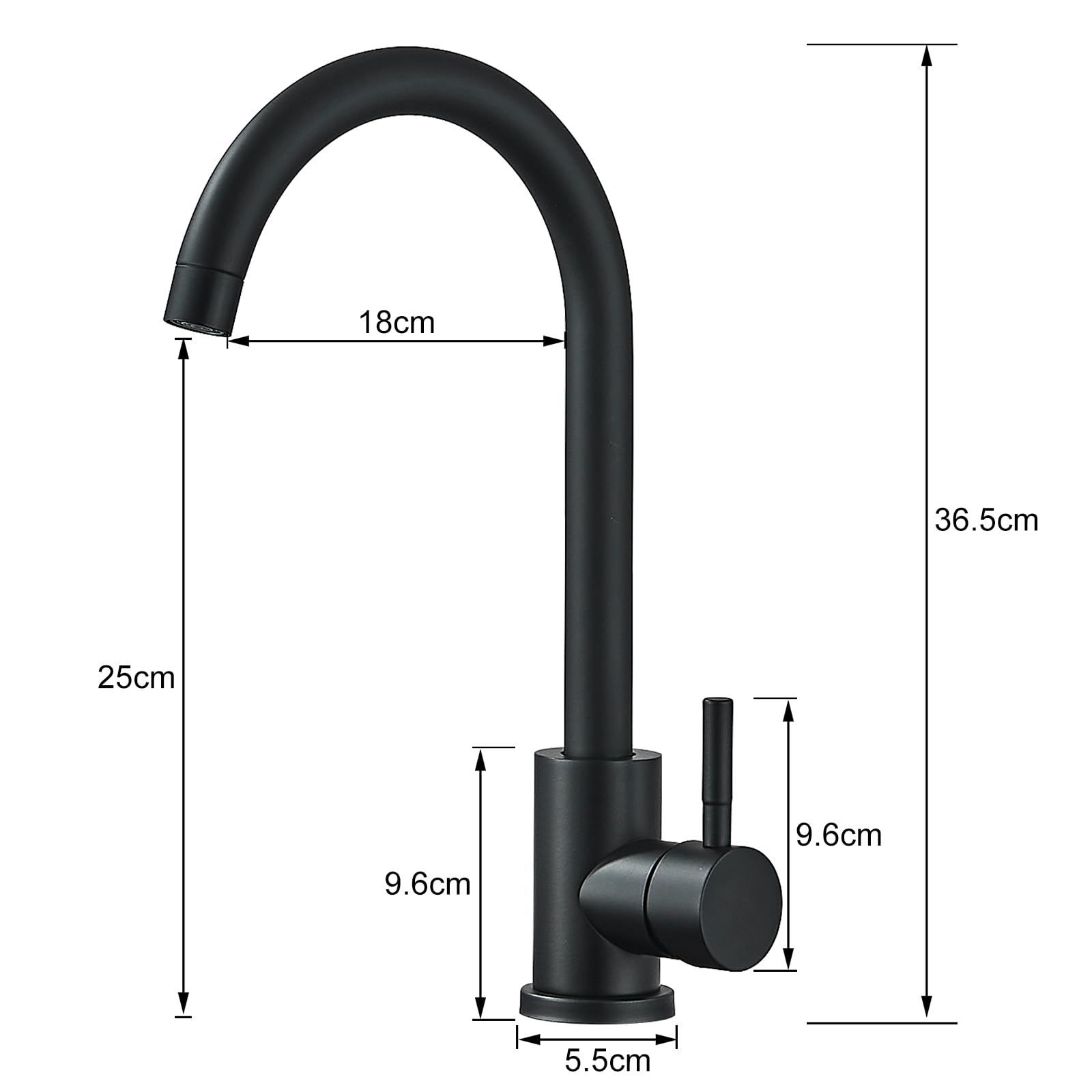 Robinet Cuisine Noir Mitigeur Cuisine Pivotant à 360° Col de Cygne Robinetterie de Cuisine Monocommande Robinet Evier de Cuisine Froide et Chaud