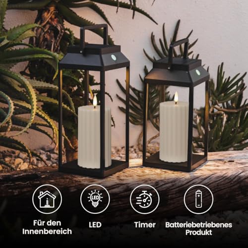 Star Trading Stripe LED Blockkerze Flamme – Realistisch, Wachs-Optik, Timer, Sicher, Warmweiß, Für Innen, Stimmungsvolle Dekoration, 15 cm, Moderne Rillenstruktur, Batteriebetrieben