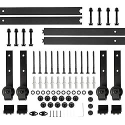366 cm/12 FT Kit de Puerta Corrediza de Granero, Herrajes para Puerta Correderas, Kit completo con rieles, tornillos, 4 poleas -puertas doble (Negro Clásico)