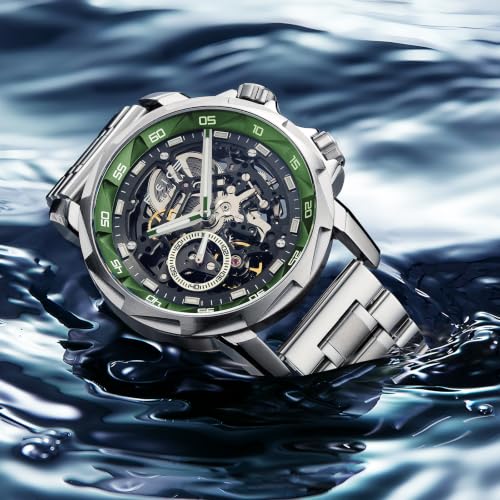 Image of FEICE FM511 Skeleton Auto Watch, Sapphire Luminous 5ATM Steel Strap.