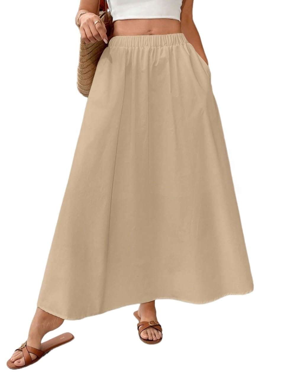 Womens Flowy Trendy Skirt Elastic Waist Solid Skirt