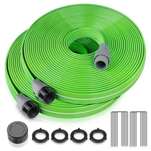 LAVEVE Sprinkler Soaker Hose for Yard 100 FT, Heavy Duty Garden Water Hoses with Stakes, Sprinklers System for Lawn, Flexible Drip Irrigation Tubing (50FT x 2 Pack)