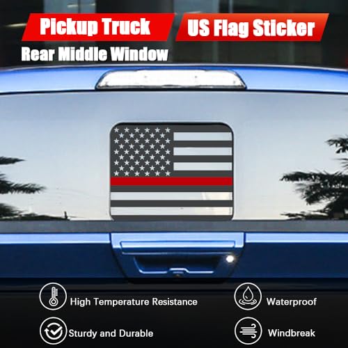 Image of USA Flag Decal for Truck Back Window,Car Decal and Sticker,Rear Middle Window American Decal for Pickup Truck,F150 F250 F350 2015-2023(Black&Red)