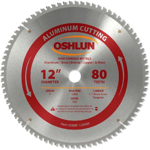 Image of Oshlun SBNF-120080 12-Inch 80 Tooth TCG Saw Blade with 1-Inch Arbor for Aluminum and Non Ferrous Metals