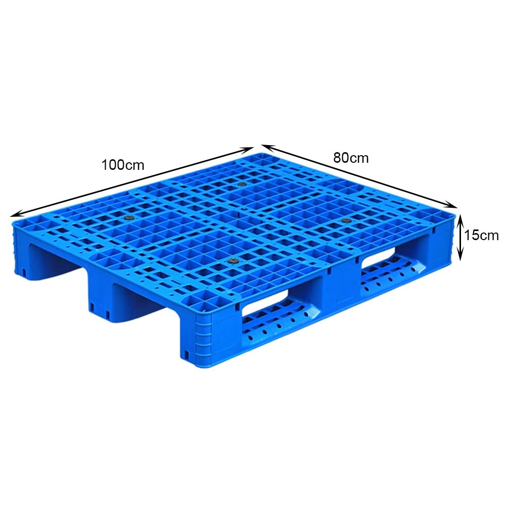 Lot de 5 palettes légères en plastique imperméable avec grilles respirantes pour intérieur et extérieur Bleu 100 x 80 x 15 cm