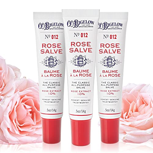 C.O. Bigelow Rose Salve Tubes Pack of 3 Lip Balm Tubes All Purpose Salve for Lips Cuticles Hands & Dry Skin Lip Balm Set 0.5 oz