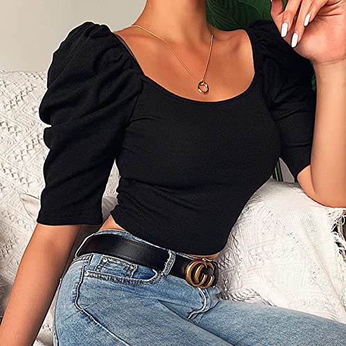 Blusa feminina de manga curta com gola canoa e gola redonda, túnica dupla de crochê lisa para menina