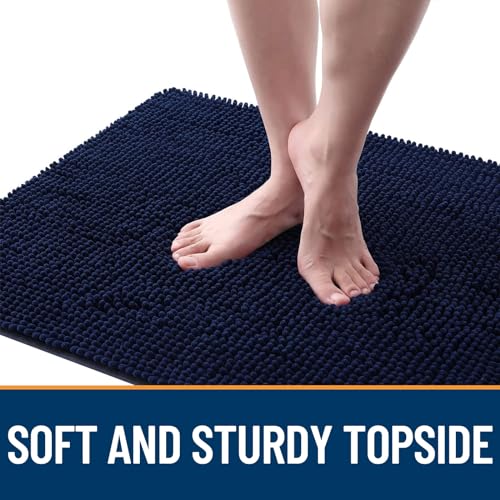Image of OLANLY Dog Door Mat Set 4-Piece 24x16, Absorbs Moisture and Dirt, Absorbent Non-Slip Washable Doormat, Quick Dry Chenille Mud Mat for Dogs, Entry Indoor Entryway Carpet for Inside Floor, Navy Blue