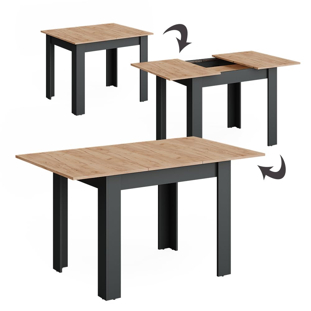 Vicco Esstisch Repose, Anthrazit/Goldkraft Eiche, 100-140 x 80 cm | ausziehbar, für flexible Nutzung als Ess- oder Arbeitstisch