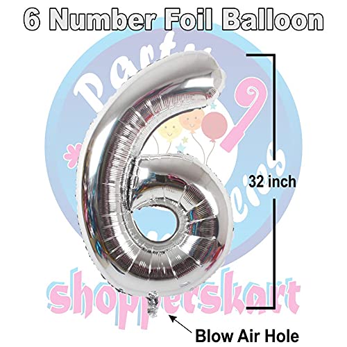 Image of Blue 32 Inches Numbers 6 Shape Large Big Foil Helium Balloons For Party Decorations In Happy Birthday Anniversary Office Items Materials Set Pack, Pack Of 13