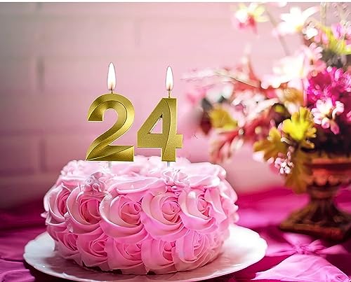 Image of Number Candles 3 inch for Birthday, Wedding, Engagement, Valentines Day Celebration, Theme Party, Bridal Shower Decoration Gold (Numerical No 24 or 42)