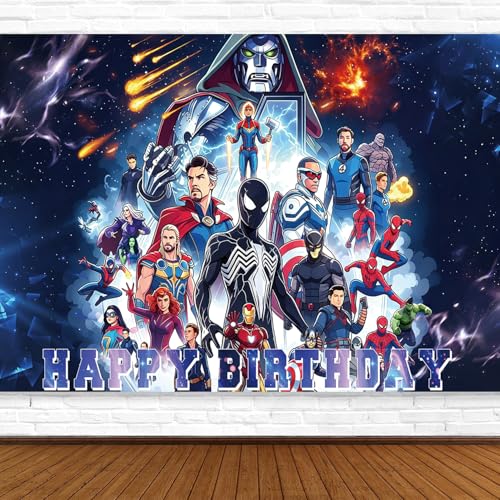 Super Theme Hero Happy Birthday Backdrop Banner Decorations Colorful Party Decor Large Yard Sign Background for Indoor Outdoor Photo Props Birthday Party Supplies 5x3ft