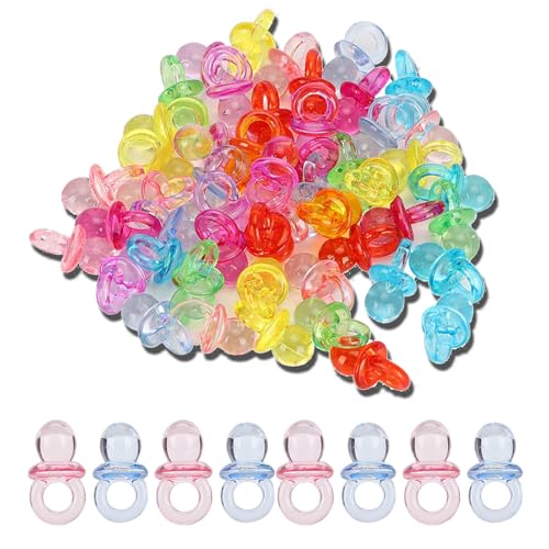 Acrylic Pacifier Birthday Party Decoration Baby Baptism Soothing Mini Color Toys for Christening Baby Shower Baby Shower Wedding Birthday Kids Party Multicolour 100Pcs (Transparent Mixed Colors)