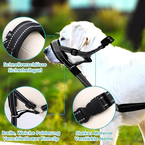 Halti Für Große Hunde, Hundehalfter Mit Gepolstertem Stoff, Verstellbar Ziehen Verhindert Halti Kopfgeschirr, Weich Anti-Zug-Halsband Für Große Hunde (Schwarz, L (Schnauze: 11,6-14,8zoll))