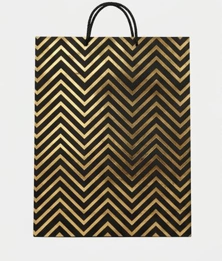 PaperAura Premium Gift Bag with Rope Handles | Luxury Paper Carry Bag for Gifts, Return Gifts, Shopping & Festive Packaging | Reusable Designer Gift Bag 13 x 4.5 x 17 Inches (Black, Pack Of 8, Design 2)