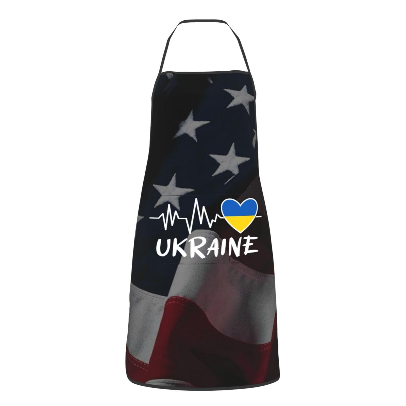 nopicsn Ukraine Heartbeat Apron for cooking with Pockets Women Men Kitchen Chef Funny Aprons