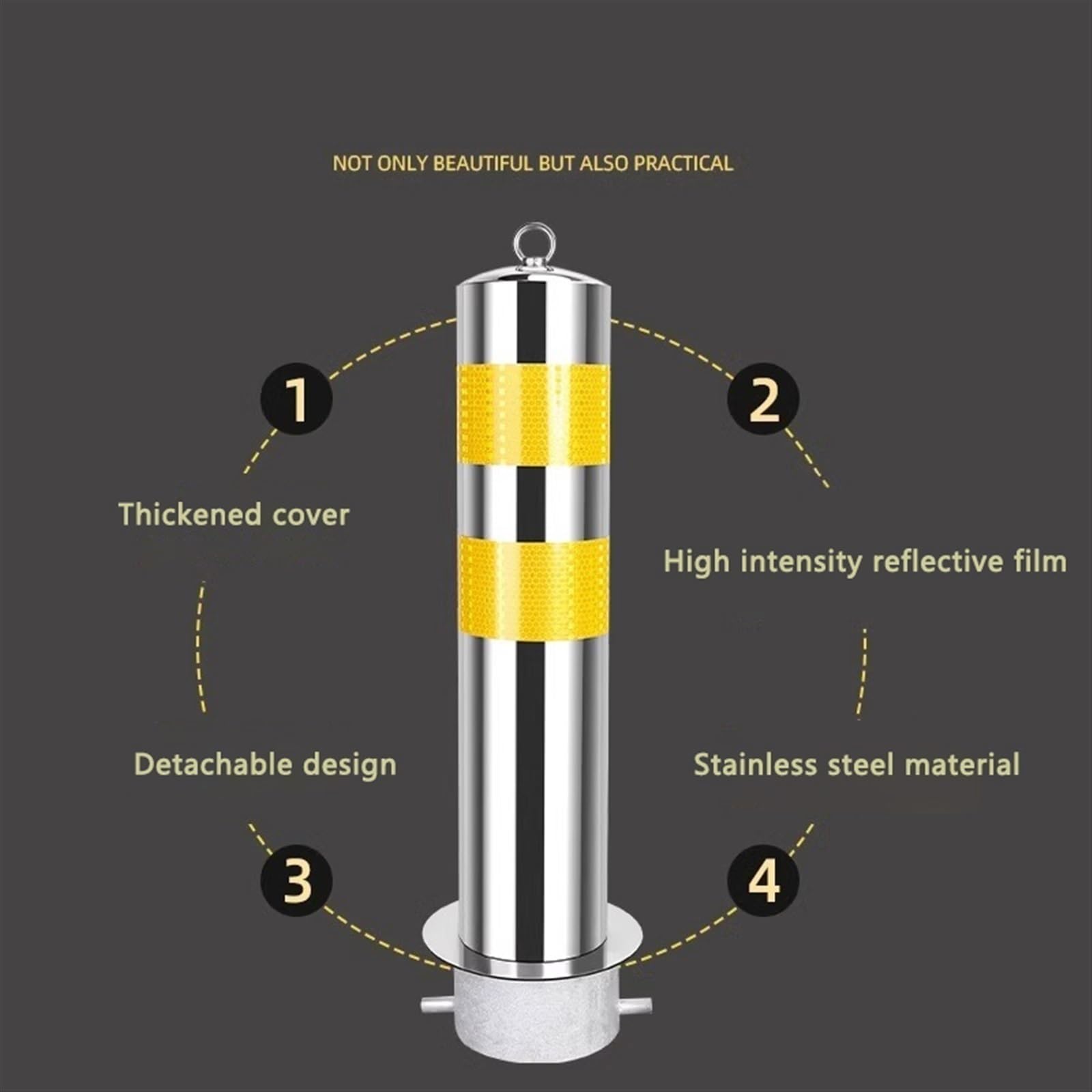 Poste delimitador de tráfico, poste delimitador, poste de cono de seguridad, barrera de estacionamiento de alta resistencia, poste de bolardo de seguridad para entrada de,Silver-60cm/23.6in-3in