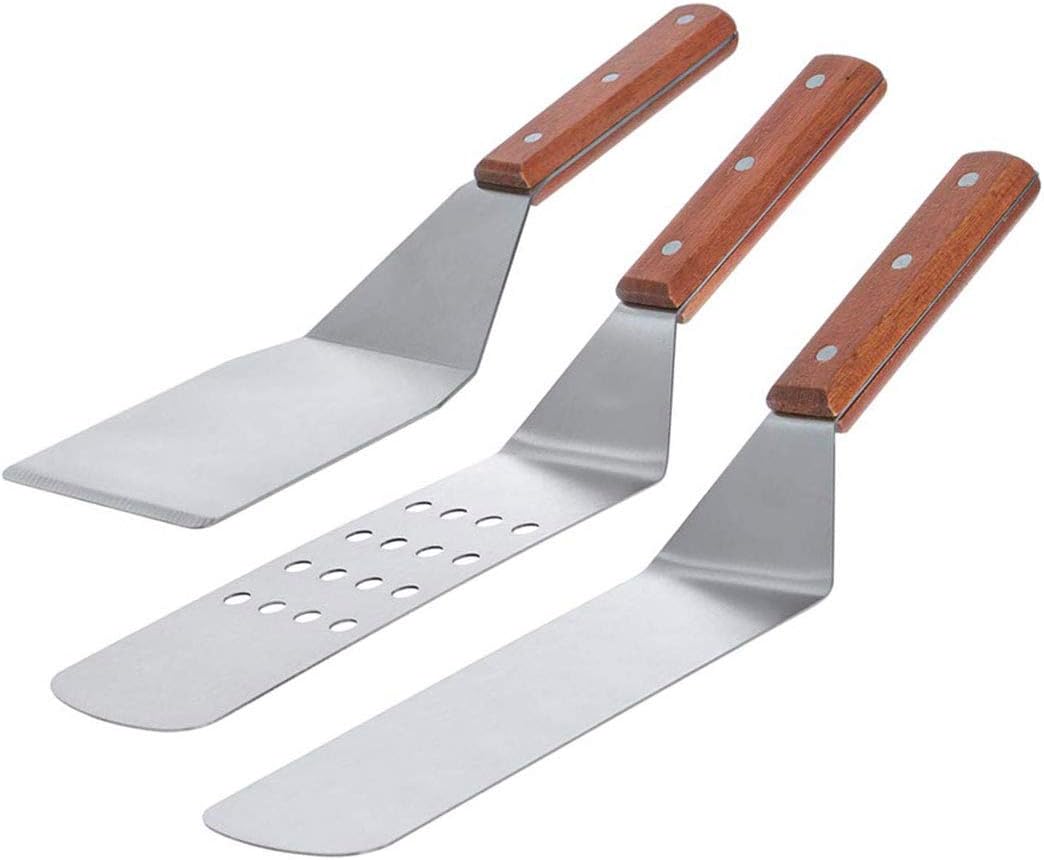 Wan Huilai Stainless Steel Spatula Set， Cooking Utensils Kit, Smooth Cooking Spatula，for Teppanyaki Grills and BBQ Griddles - Commercial Grade