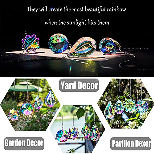 Image of 4pcs Prisms Crystal Suncatchers for Window Hanging Sun Catchers Indoor | Colorful,Rainbow Maker,Suncatcher With Crystals,for Home Garden Decor,Lamp Chandelier Prisms,Gift For Women,Light Catcher