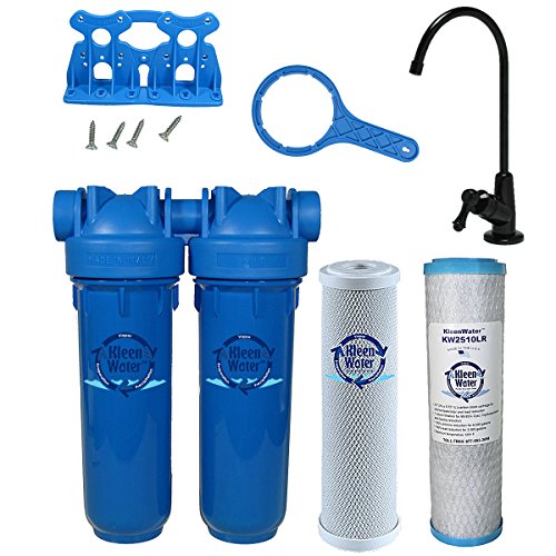 Chlorine Sediment Chloramine Lead Water Filter, KleenWater KW1000 Chemical Removal Under Sink Drinking Water Filtration System, Black Faucet, Two Filter Cartridges (Black)