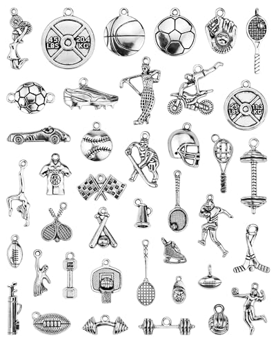 JIALEEY 40 PCS Sports Equipment Charms Mixed Cheerleader Dance School Sports Spirit Gymnastics Pendants DIY for Jewelry Making and Crafting