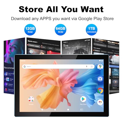 Image of ATOZEE 10 Inch Tablet Android 15 Tablets 2 in 1 Tablet with Keyboard 12GB RAM+64GB ROM(Supports 1TB Expansion) Tableta 2MP+8MP Camera 6000mAh Battery Mouse /Case /Stylus 5G WiFi-6 10.1 inch Android Tablets