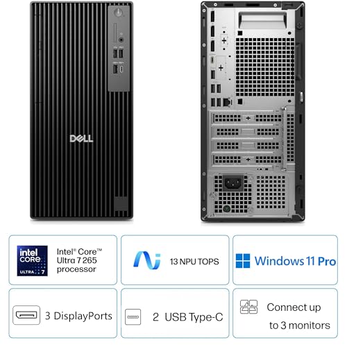 Image of Dell Pro Tower Plus Desktop PC, Intel Core Ultra 7 265 20-Core up to 5.3GHz, 32GB DDR5 RAM, 1TB PCIe SSD, DVD-RW, 3 DisplayPorts, 2 USB-C, Intel AI Boost 13 Tops NPU, Windows 11 Pro - Business Tower