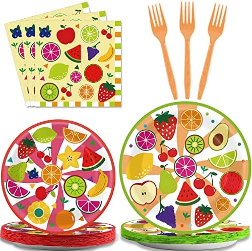 chiazllta Summer Fruit Party Supplies Paper Plates and Napkins Tutti Frutti Theme Birthday Party Table Decoration Disposable Fruit Tableware Plate Napkin Fork Supplies for Party Favors 24 Guests