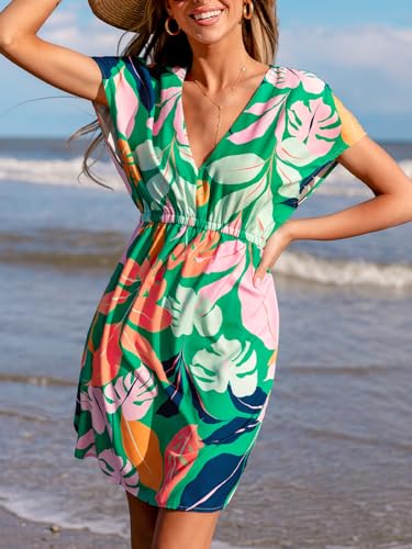 CUPSHE Women's Swimsuit Coverup Dress Short Sleeve Casual Summer Printed Beach Cover Ups Sundress3