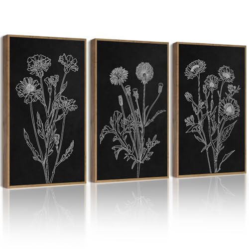 Drsoum Black White Flower Wall Art Vintage Minimalist Floral Wall