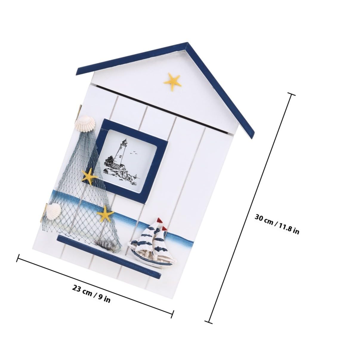 Portachiavi da Parete in Legno Bianco a Forma di Casetta Stile Costiero Ganci per Appendere Chiavi per Ingresso e Arredamento Casa
