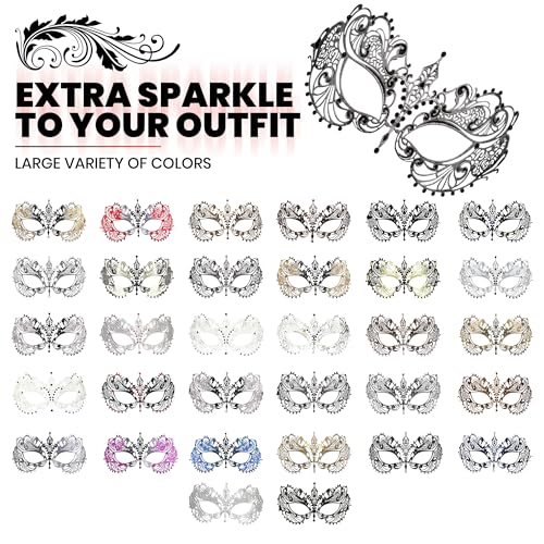 Image of Masquerade Mask for Women with Rhinestones - Elegant Metal Half Face Mask for Masquerade Parties, Mardi Gras, & Themed Events