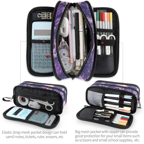 Image of Fustylead Magical Purple Floral Jellyfish Large Pencil Bag Storage Pen Case Makeup Pouch Stationery Bag for School College Office Organizer