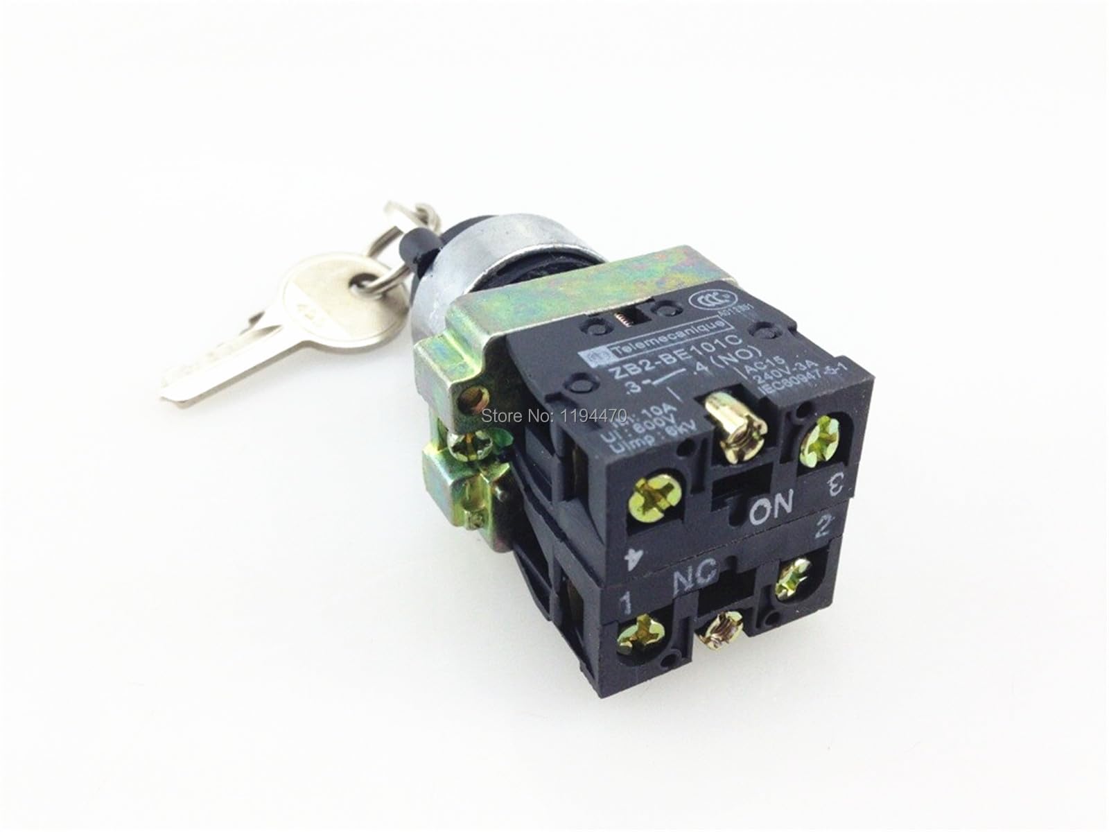 Panel Mounted Locking 2 Position NO+NC DPST Rotary Switch 10A 660V w Keys