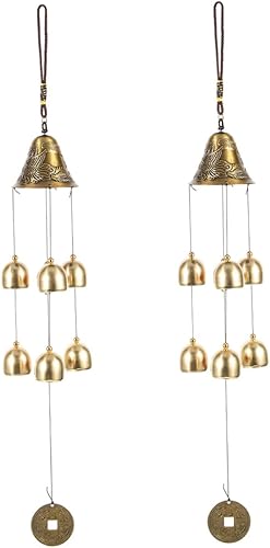 2pcs Alloy Dragon Phoenix Wind Chimes for Outdoor Hanging Garden Patio Decor with Melodic Bell Sounds Retro Feng Shui Lucky Blessing Ornaments for