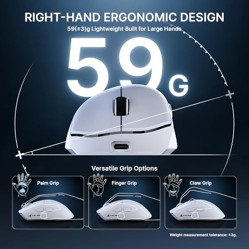Image of ATTACK SHARK V8 8K Wireless Gaming Mouse Whit 42000 DPI-PAW3950 MAX Sensor-59g Lightweight-Nordic54L15 MCU-400h Battery Life, Triple Modes,Gaming Accessories for PC /Laptop /Mac (White)
