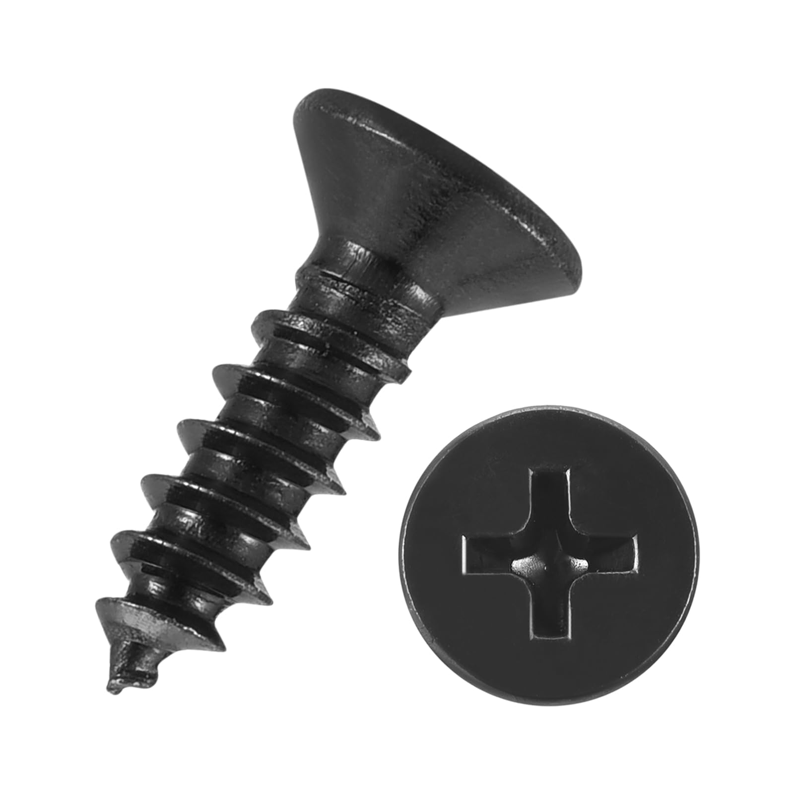 Kozelo 100pcs Phillips Flat Head Wood Screws - [#3x5/16"] Carbon Steel Countersunk Self Tapping Screws for Furniture Assembly, Interior Trim, Outdoor Construction, Black
