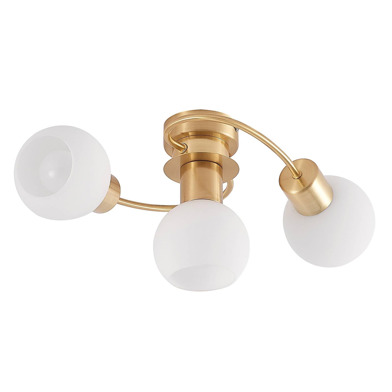 Lindby Brass, White Ceiling Light Ciala Dimmable (Modern) In Gold Made Of Glass For E.g. Living Room & Dining (3 Light Sources, E14) From Ceiling Lamp