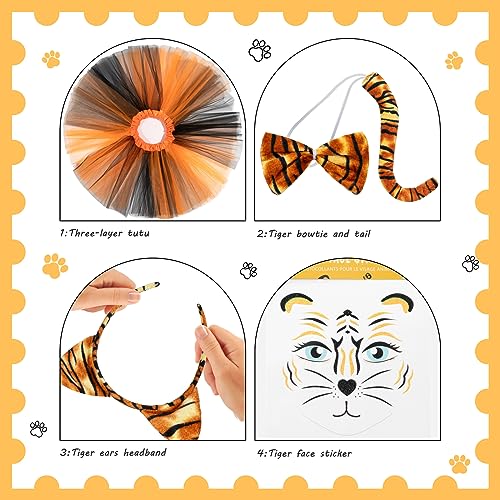 Bromz 5 Pcs Tiger Costume Set Tiger Ears Headband Tail Bowtie Tutu And Tiger Face Sticker For Girls Kids Halloween Cosplay Party thumb #3