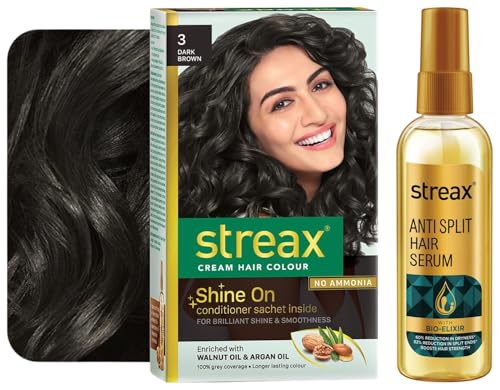 Streax Permanent Hair Colour, 100% Grey coverag Anti Split Hair serum, 100 ml I with Bio – Elixir I Controls split ends I 82% reduction in Split Ends I 60% reduction in dryness
