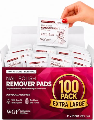 Nail Polish Remover Pads - 100 Pack - Non-Acetone - Individually Wrapped Wipes - Gentle Formula - Fingernail Polish Remover - Bulk Value Set for Home Salon & Travel