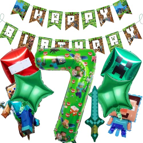 Niaetuto 11PCS Decoration Anniversaire,Dessin Animé Jeu Ballons de Baudruche,Ballons Anniversaire,Deco Anniversaire avce Bannière,Ballon en Latex,Décoration...