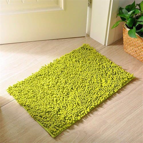 Surwin Tappeto Bagno in Ciniglia, Tappeti Bagno Antiscivolo Tinta Unita Grazia, Tappeto Bagno Assorbente, Tappeti Pelo Lungo Lavabile in Lavatrice per Camera da letto Cucina (Verde,60x90cm)