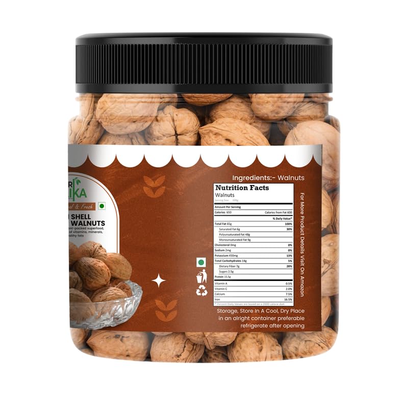 Image of NUTRIZAIKA Premium Californian Inshell Walnut 500G | Rich in Protein, Iron & Fiber | Natural Walnuts with Shell | Walnuts with Shell | Rich In Omega-3 & Antioxidants