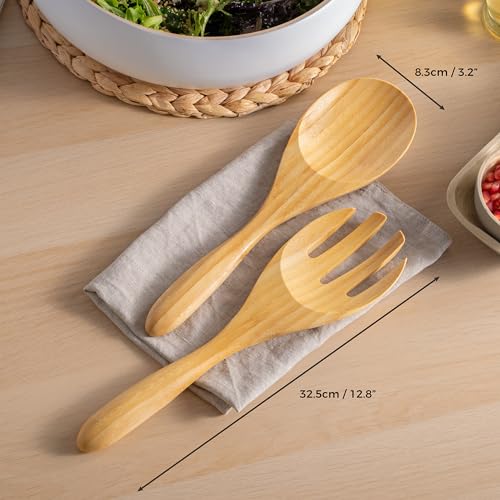 Dehaus® Large Premium Bamboo Salad Tongs - Eco Friendly Wooden Serving Spoons - Salad Serving Utensils - Salad Tosser Forks - Giant Wood Salad Servers - 12 inch Salad Hands - Image 3