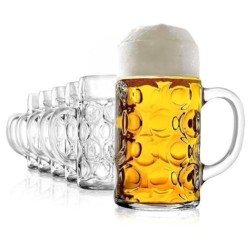 Stölzle Oberglas ISAR - Juego de 6 jarras de Cerveza (1 litro, Estable, Cristal de Lima, 1 L, Apto para lavavajillas)