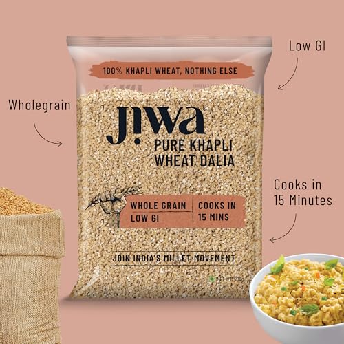 Image of JIWA healthy by nature Pure Khapli Wheat Dalia | Cooks In 15 Minutes | Broken E Mmer Daliya | Low GI | Suitable For Diabetics | 500 G (Pack of 5)