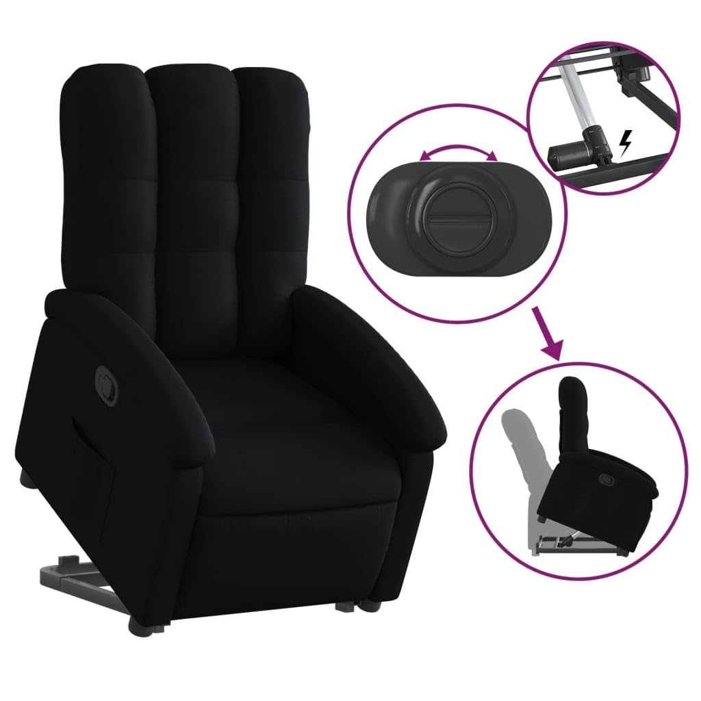 Tidyard Relaxsessel, Sessel Verstellbar mit Liegefunktion, Sessel mit Aufstehhilfe, Aufstehsessel, Fernsehsessel, Liegesessel, Schwarz Stoff