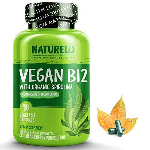 NATURELO Vegan B12 with Organic Spirulina - Best Natural Supplement for Energy, Metabolism